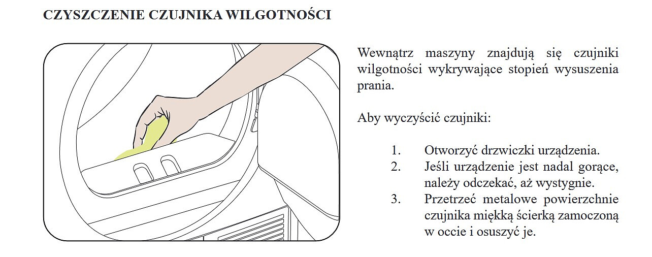 Instrukcja jak wyczyścić czujnik wilgotności w suszarce
