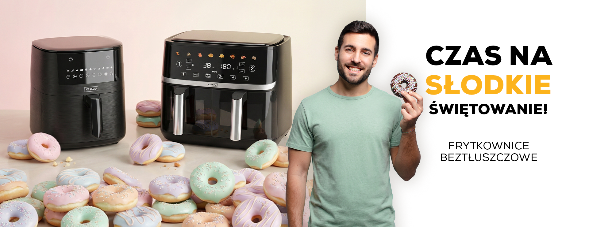 Frytkownice beztłuszczowe z pączkami, donatami