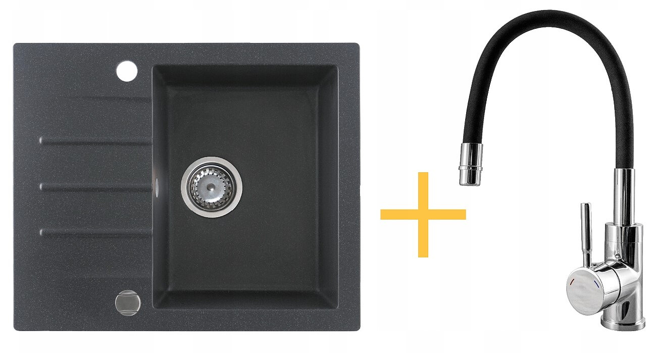 Zestaw Kernau Zlewozmywak granitowy KGSA 4560 1B1D Black Metallic + Bateria KWT 29