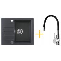 Zestaw Kernau Zlewozmywak granitowy KGSA 4560 1B1D Black Metallic + Bateria KWT 29