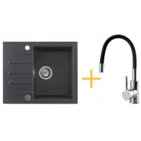 Zestaw Kernau Zlewozmywak granitowy KGSA 4560 1B1D Black Metallic + Bateria KWT 29