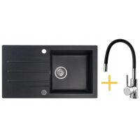 Zestaw Kernau Zlewozmywak granitowy KGS A 50 1B1D Black Metallic + Bateria KWT 29 Elastic Black