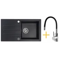 Zestaw Kernau Zlewozmywak granitowy KGS A 50 1B1D Black Metallic + Bateria KWT 29 Elastic Black