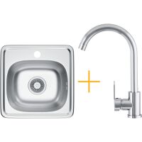 Zestaw Kernau Zlewozmywak KSS M 3538 1B Satin + Bateria KWT 41 Chrome