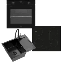 Zestaw AGD do zabudowy Kernau Piekarnik KBO 0771 SK B + Płyta indukcyjna KIH 642-4B + Zlew KSSD 4560 1B1D + Bateria KWT 40 Elastic Dark Inox