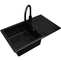 Zestaw Kernau zlewozmywak KGS Q 5077 1B1D Deep Black + Bateria KWT 40 Elastic Matt Black