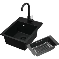 Zestaw Kernau Zlewozmywak KGS L 40 1B Deep Black + Bateria KWT 47 Deep Black + Koszyk ociekowy KPB 01 Matt Black