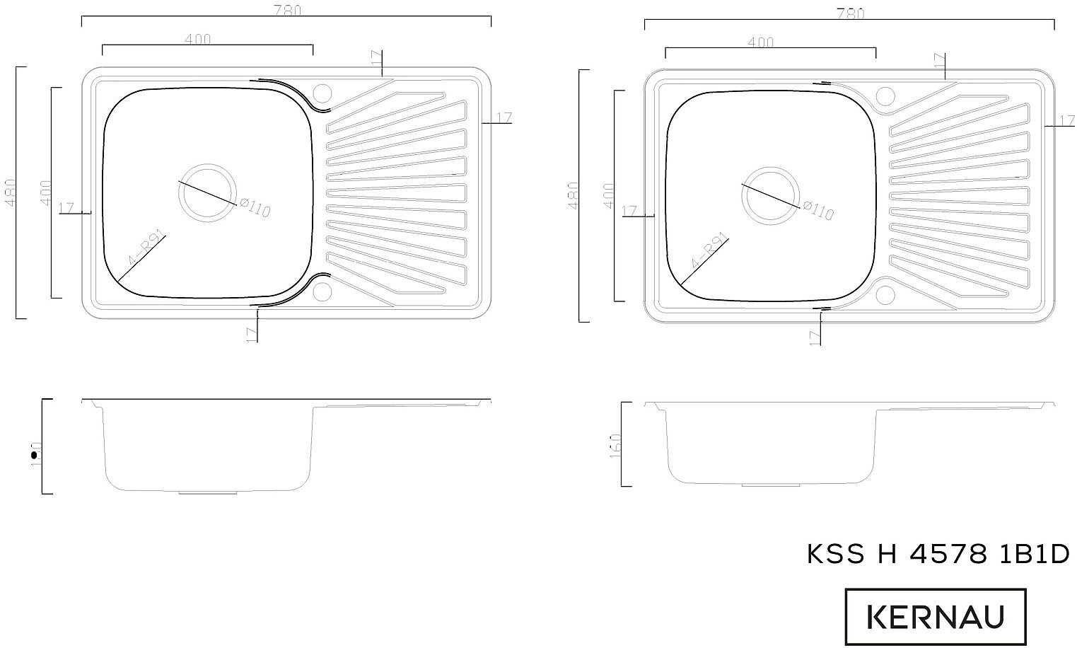 zlewozmywak stalowy kernau kssh 4578 1b1d len 5